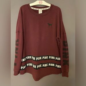 VS PINK VINTAGE VARSITY CREW SWEATSHIRT MAROON RED BLACK DOG LOGO MESH HTF RARE